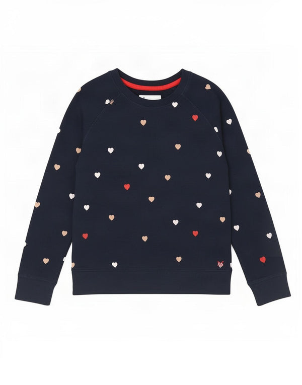Crew Clothing moletom feminino Jumper UK 8 pequeno azul marinho coração