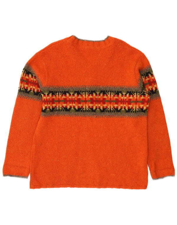 Eddie Bauer Suéter feminino oversized com decote em V Reino Unido 6 XS Orange Fair Isle