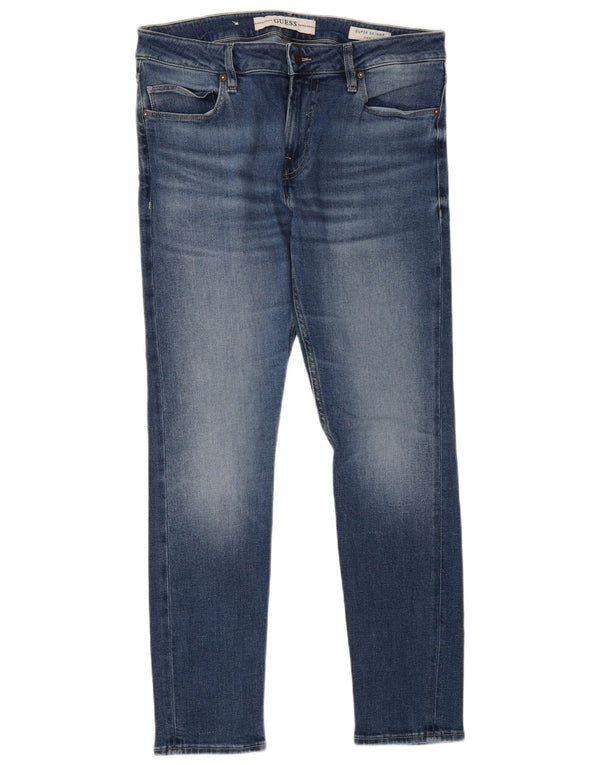Guess Mens Chris Super Skinny Jeans W32 L30 Azul Algodão