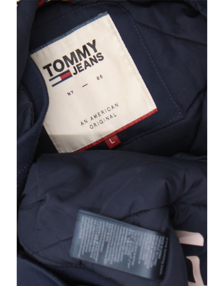 Jaqueta acolchoada com capuz masculina Tommy Hilfiger Reino Unido 40 grande poliéster azul marinho