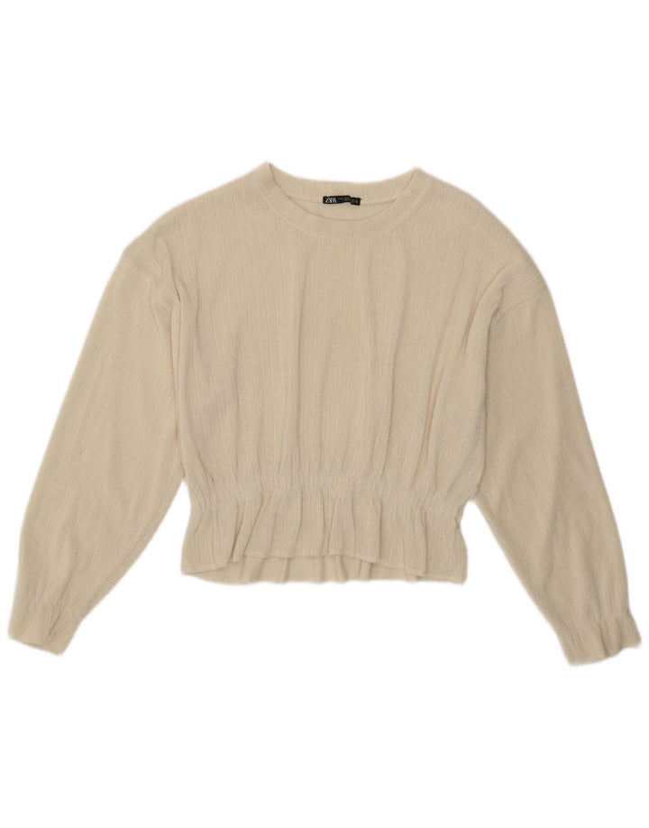 Suéter feminino Zara com gola canoa UK 14 Médio Off White