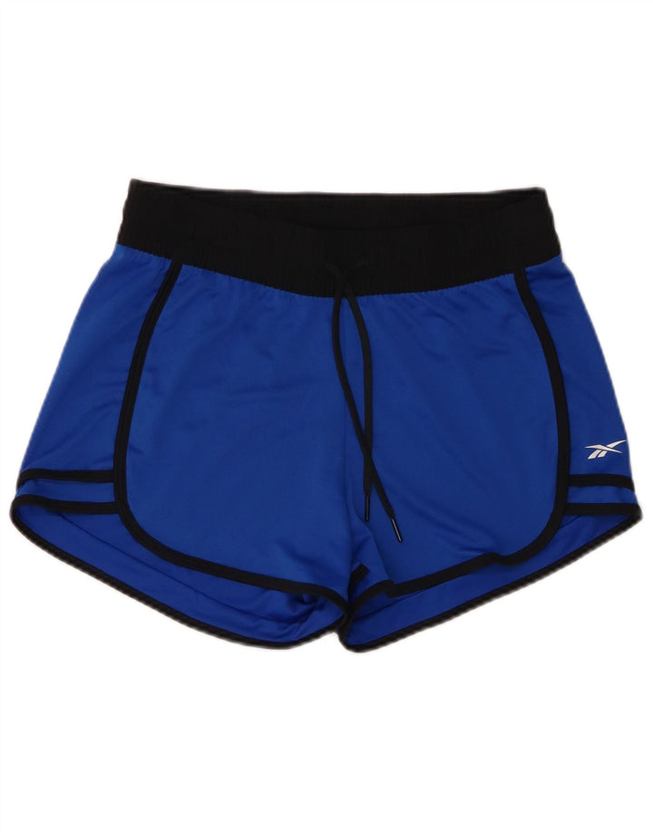 Shorts esportivos femininos Reebok UK 8/10 pequeno azul colorblock poliéster