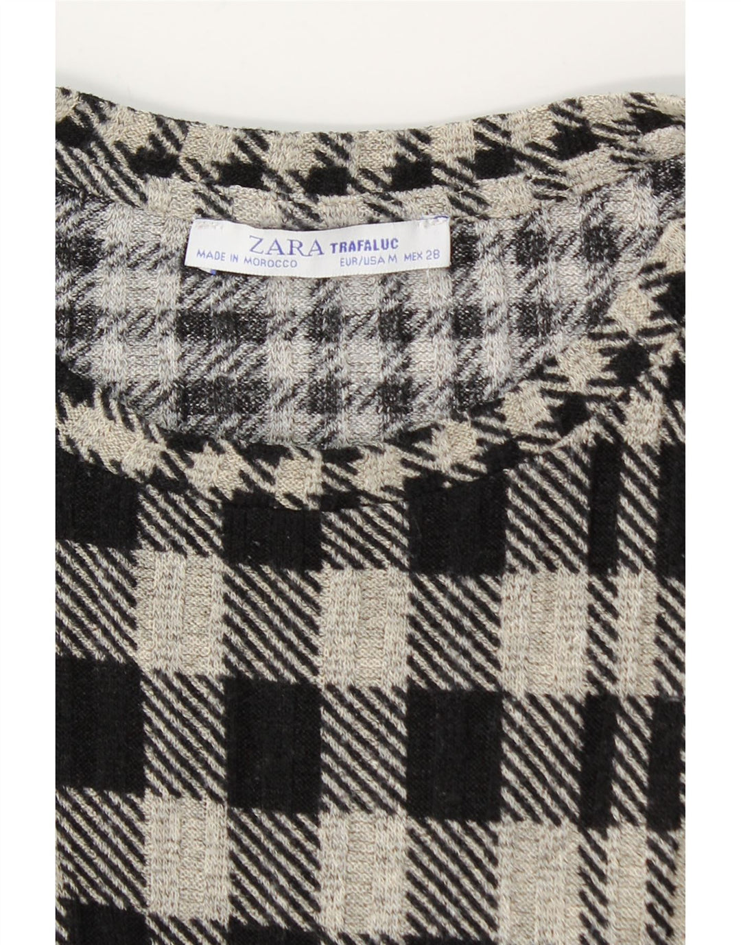 Vestido feminino Zara em camadas de malha UK 12 xadrez cinza médio