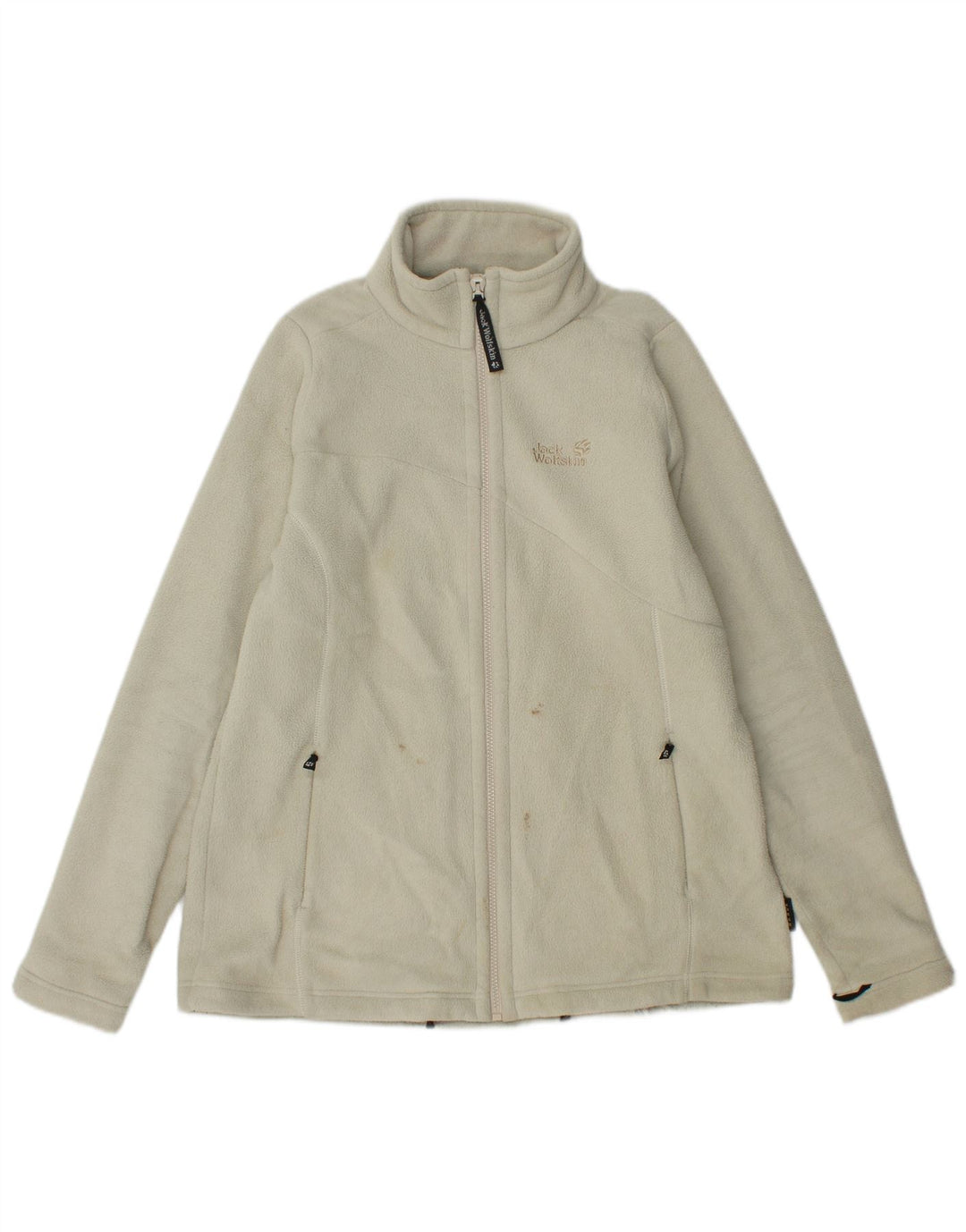 Jaqueta feminina de lã gráfica Jack Wolfskin Reino Unido 16 grande poliéster branco