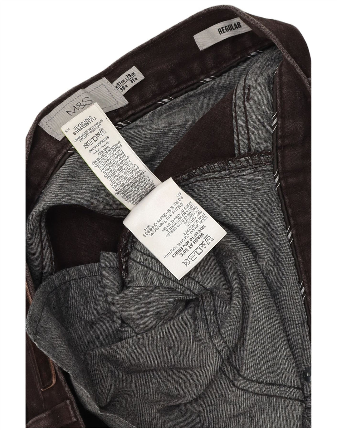 Calça casual masculina Marks & Spencer regular W36 L31 algodão marrom
