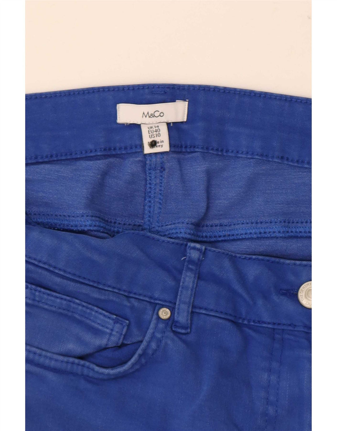 Calça jeans feminina M&Co UK 14 grande W34 L24 azul