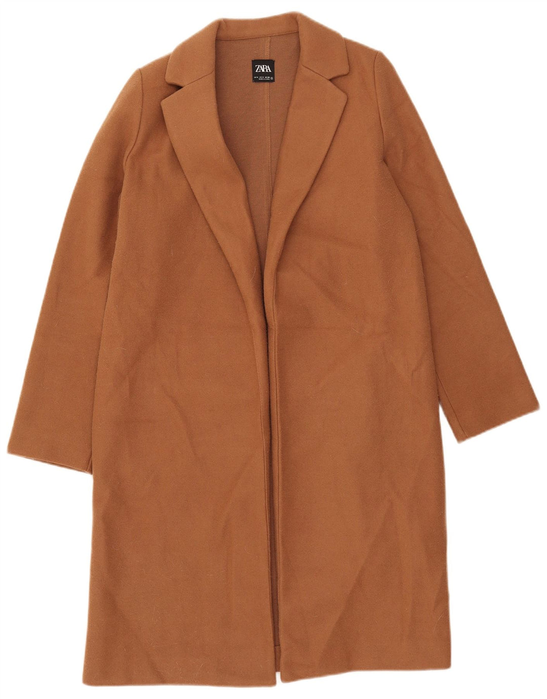 Sobretudo aberto feminino Zara UK 10 pequeno poliéster marrom