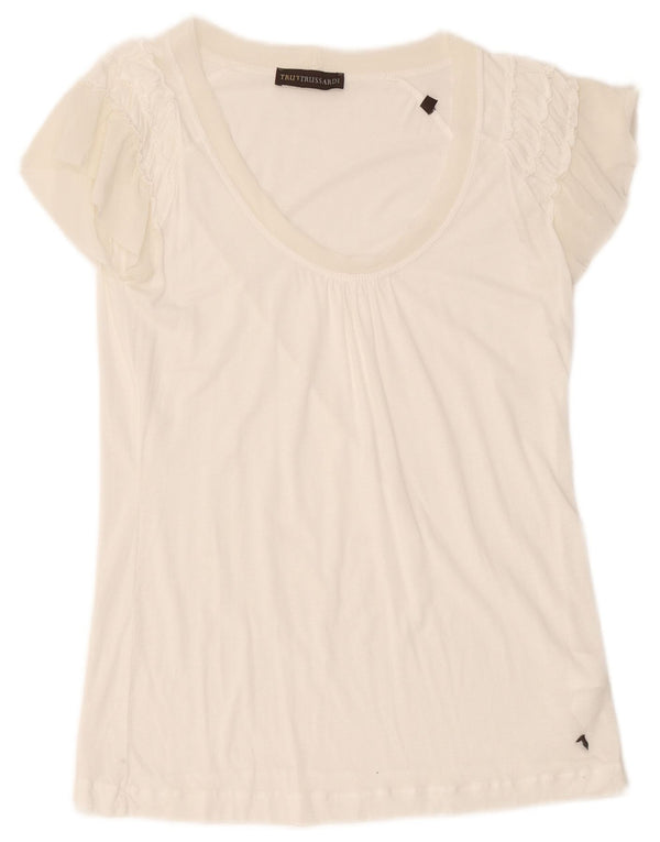 Trussardi Camiseta feminina regular de manga curta Top UK 10 Small White Lyocell