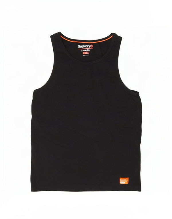 Superdry Womens Slim Fit Vest Top UK 16 Grande Algodão Preto