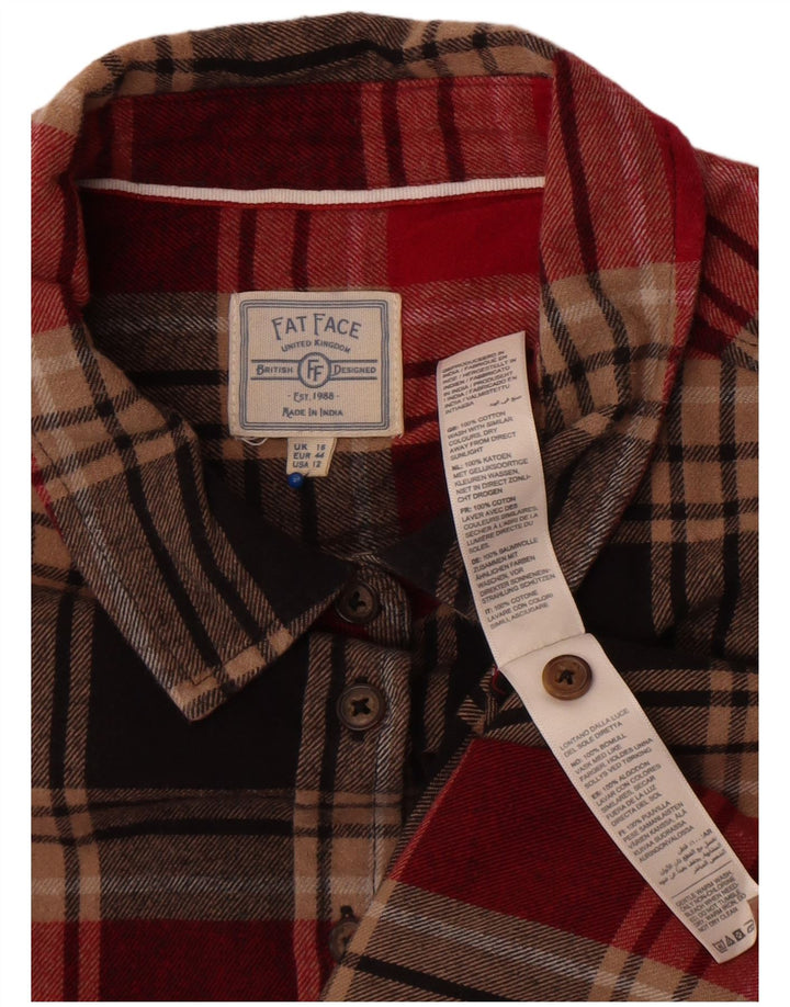 Camisa de flanela feminina Fat Face Reino Unido 16 grande algodão xadrez vermelho