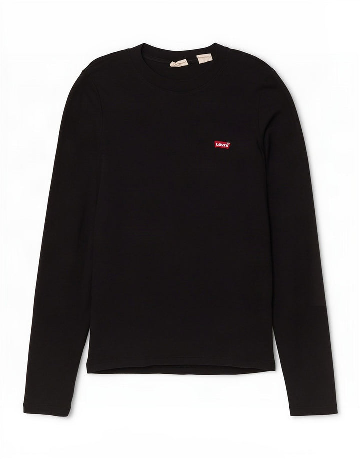Top feminino Levi's manga comprida UK 10 pequeno algodão preto