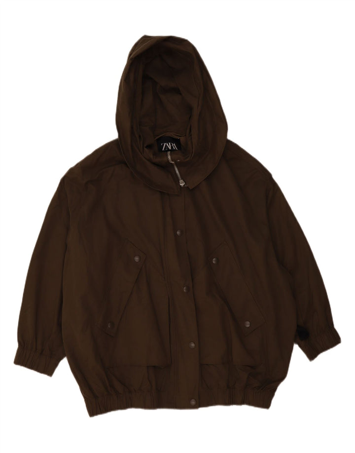 Jaqueta bomber masculina com capuz grande ZARA Reino Unido 38 poliéster cáqui médio