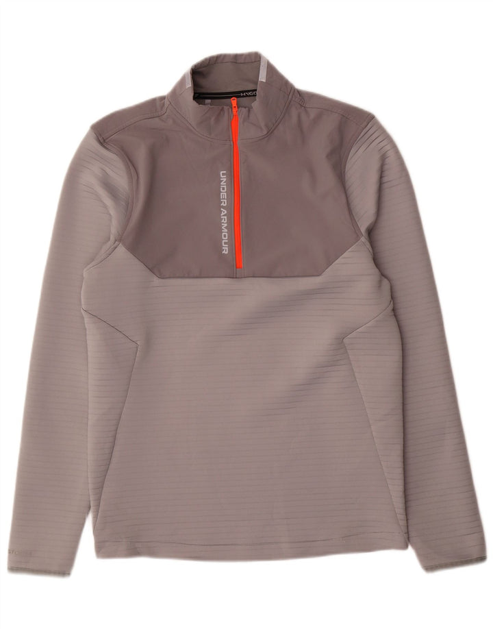 Under Armour Mens Graphic Zip Neck Pulôver Treino Top Pequeno Cinza