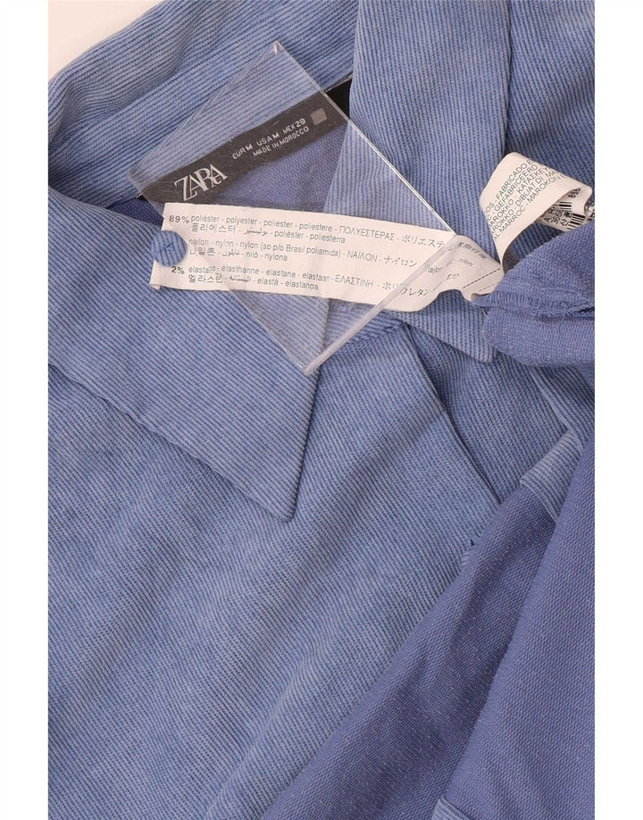 Zara Camiseta feminina oversized Reino Unido 14 poliéster azul médio