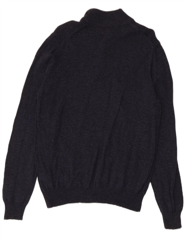 Suéter masculino Marks & Spencer com zíper e gola média azul marinho manchado
