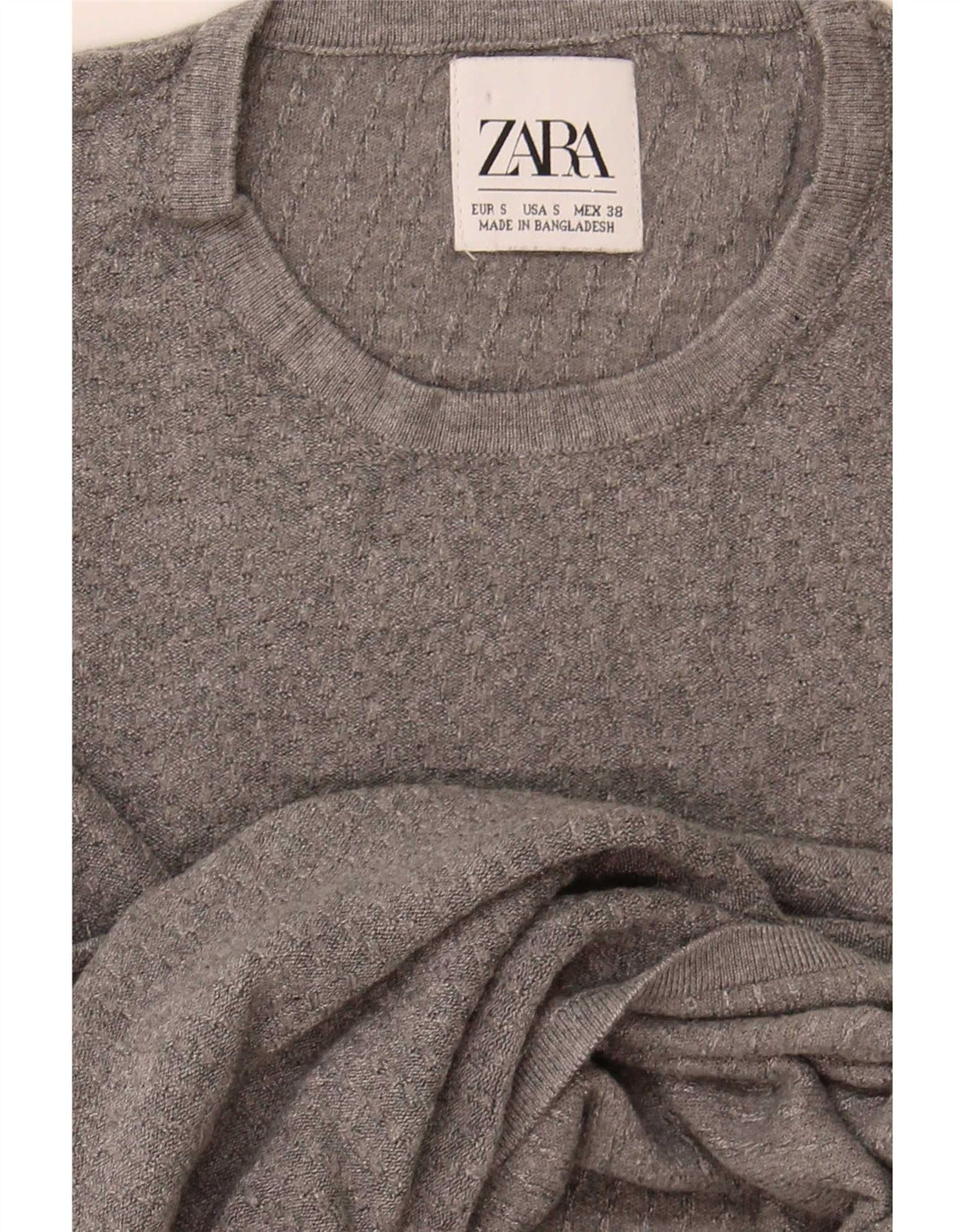 Zara Suéter masculino com gola redonda pequeno cinza
