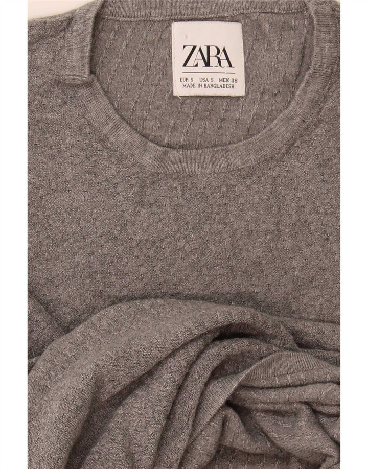 Zara Suéter masculino com gola redonda pequeno cinza