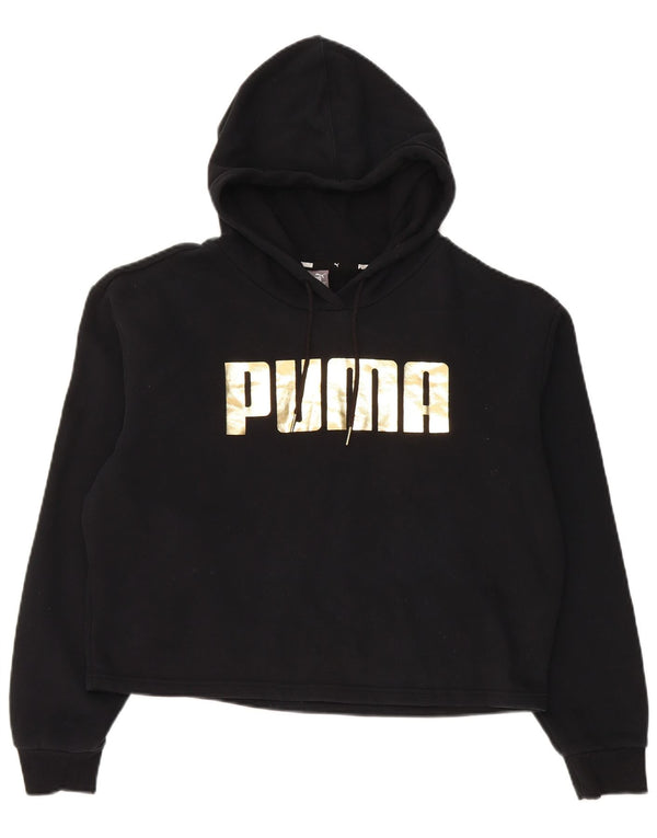 Puma Womens Crop Graphic Loose Fit Hoodie Jumper Reino Unido 14 Médio Algodão Preto