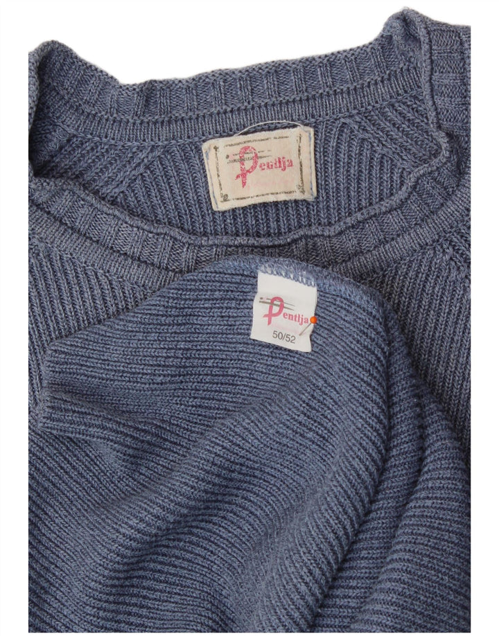 Suéter feminino VINTAGE com gola redonda IT 50/52 XL algodão azul