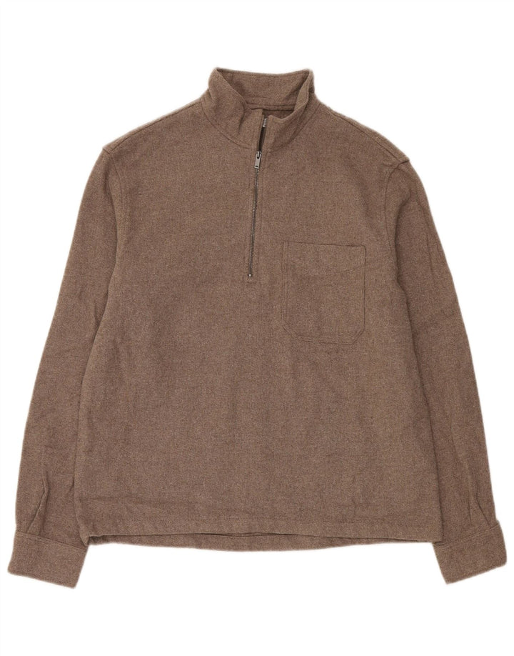 Zara Suéter masculino com zíper e gola pequena acrílico bege
