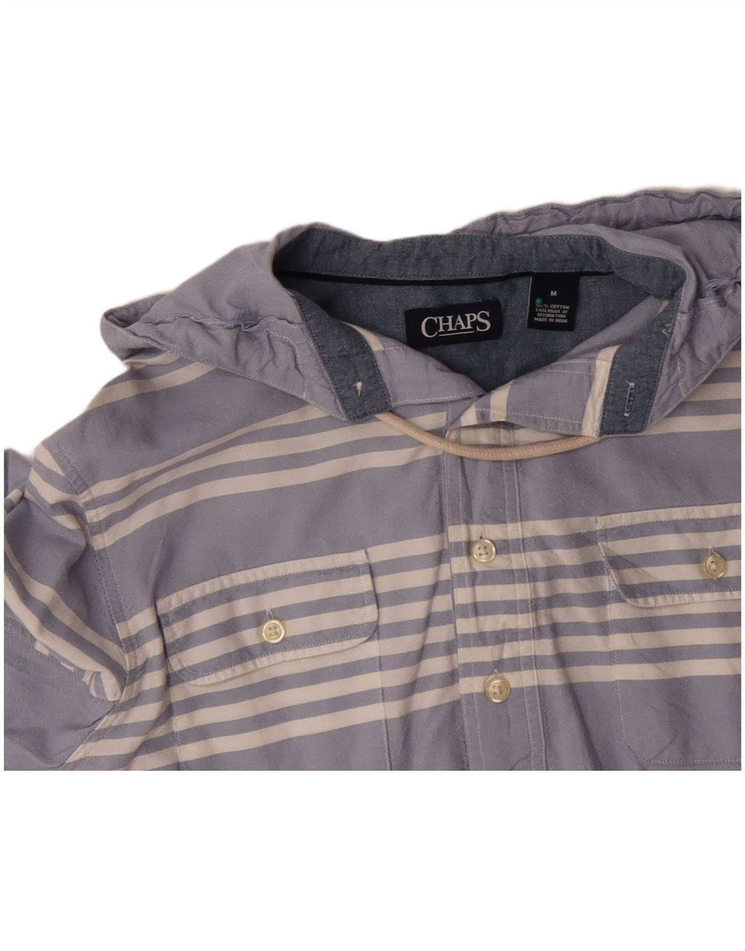 Camisa pulôver masculina com capuz CHAPS algodão listrado azul médio