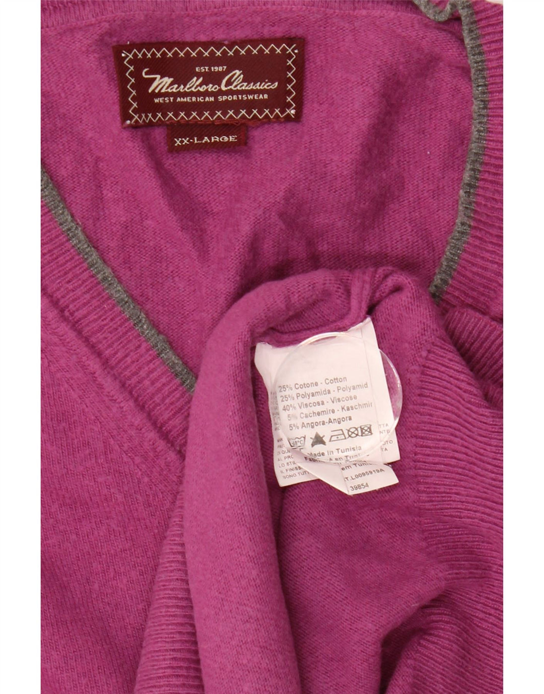 MARLBORO CLASSICS Womens V-Neck Jumper Sweater UK 20 2XL Pink Cotton Vintage Marlboro Classics and Second-Hand Marlboro Classics from Messina Hembry 