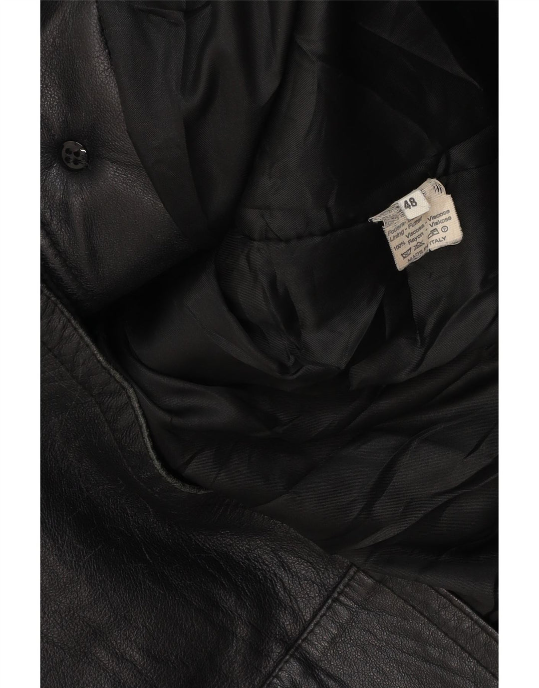 Casaco feminino de couro com capuz grande VINTAGE IT 48 XL couro preto