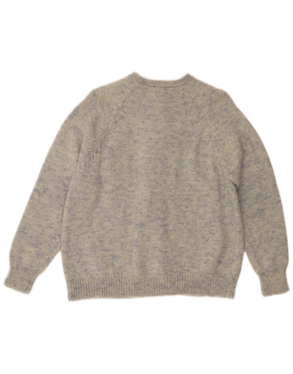 Suéter cardigã feminino vintage UK 16 grande azul manchado