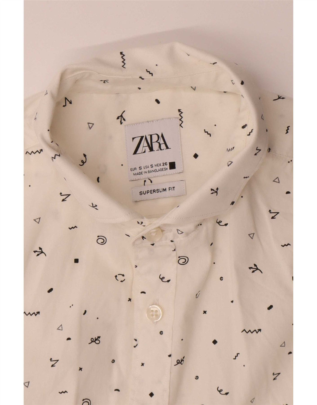 Camisa masculina Zara Abstract Pattern Super Slim Fit pequena branca