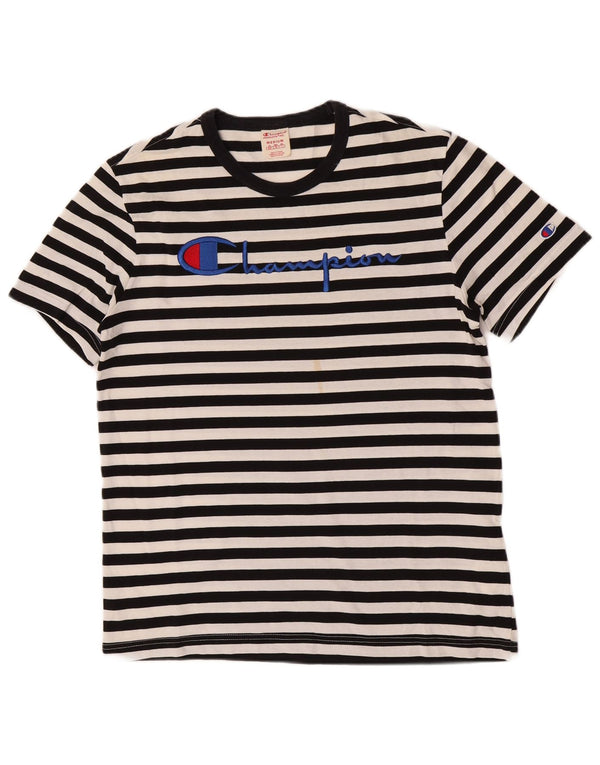 Camiseta gráfica masculina Champion, top médio de algodão listrado preto
