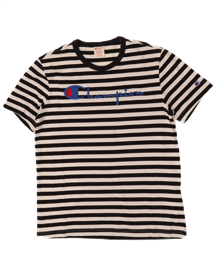 Camiseta gráfica masculina Champion, top médio de algodão listrado preto