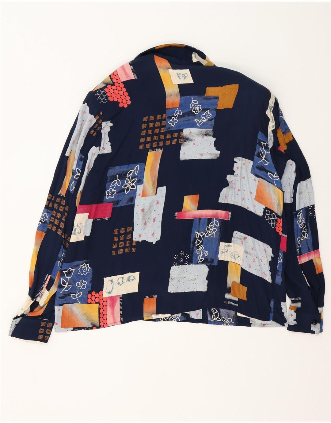 Blusa feminina vintage folgada IT 42 patchwork azul marinho médio