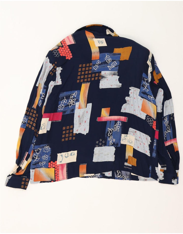 Blusa feminina vintage folgada IT 42 patchwork azul marinho médio
