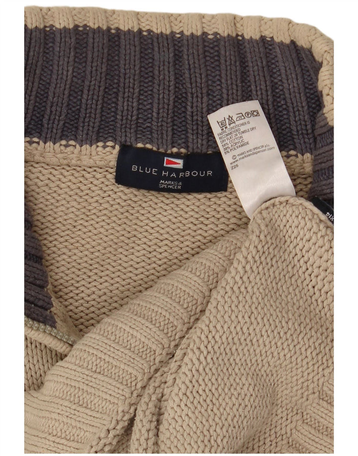 Suéter masculino MARKS & SPENCER Blue Harbor com zíper e gola grande bege