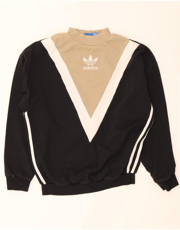 Adidas feminino gráfico moletom jumper UK 8 pequeno bloco colorido preto