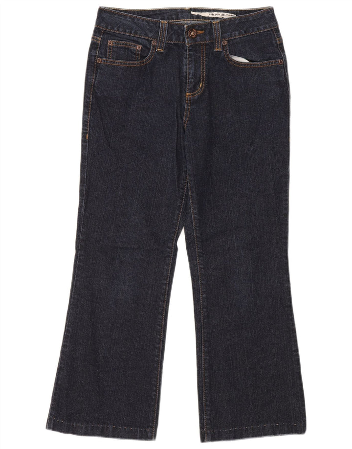 Jeans recortados femininos DKNY EUA 6 médio W28 L25 algodão azul marinho