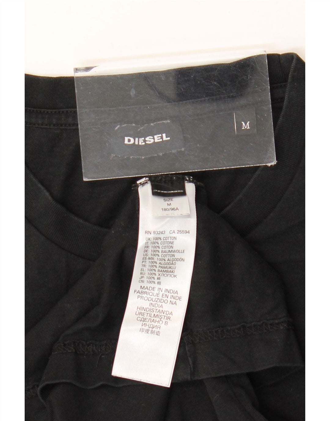 Diesel Camiseta masculina gráfica Top médio algodão preto