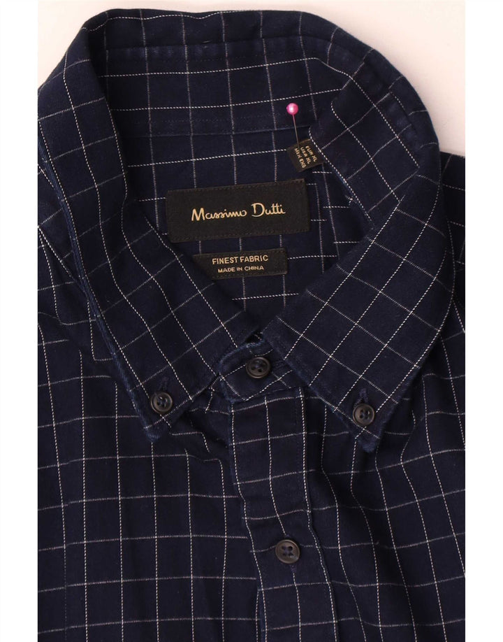 Camisa masculina de flanela Massimo Dutti XL azul marinho xadrez algodão
