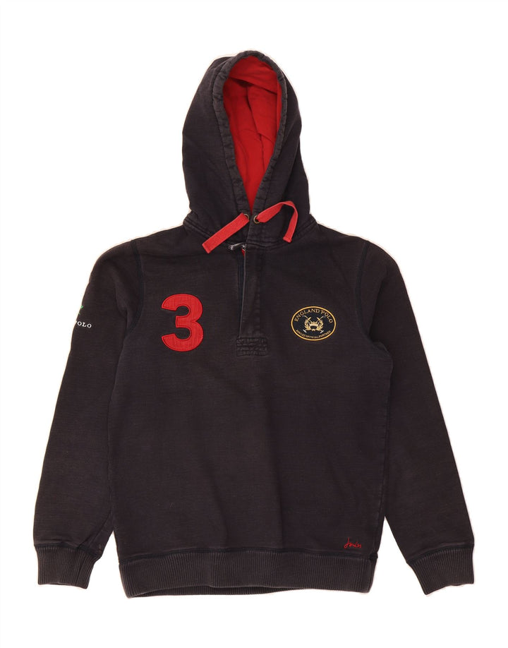 JOULES Mens Graphic Hoodie Jumper Small Navy Blue Cotton Vintage Joules and Second-Hand Joules from Messina Hembry 