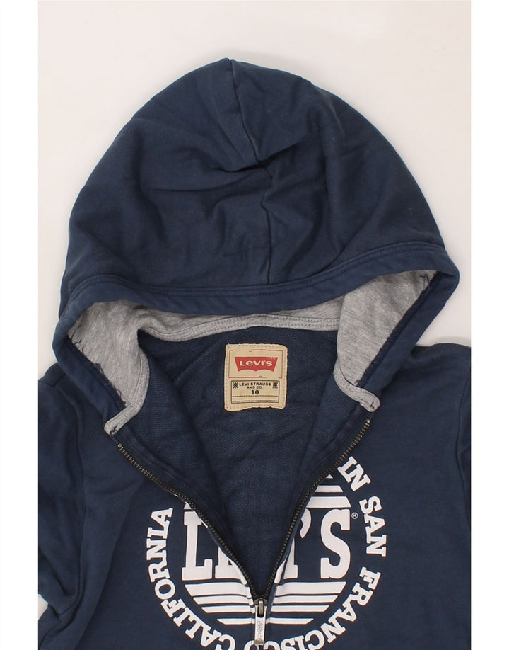 LEVI'S Boys Graphic Zip Hoodie Sweater 9-10 Years Navy Blue Cotton Vintage Levi's and Second-Hand Levi's from Messina Hembry 