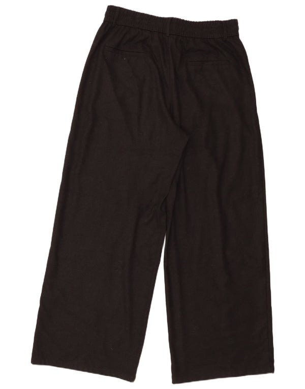 Zara Calça feminina casual de perna larga grande W30 L31 poliéster preto