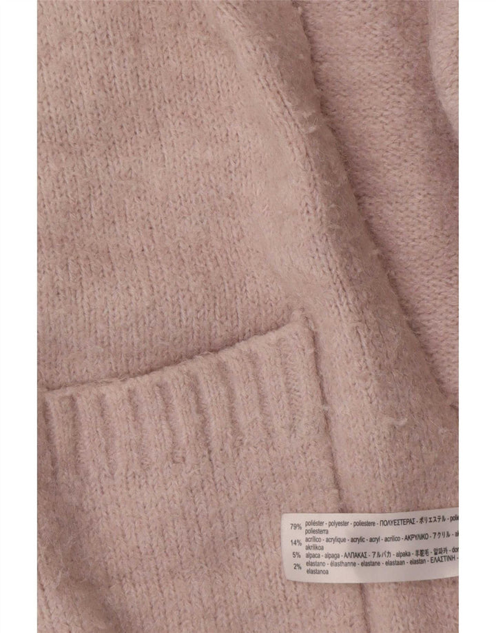 Suéter cardigã oversized Zara feminino com palangre Reino Unido 10 pequeno poliéster rosa