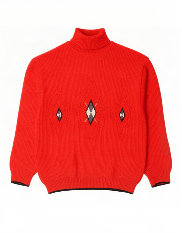 Suéter masculino vintage com gola redonda IT 46 pequeno vermelho Argyle/Diamante
