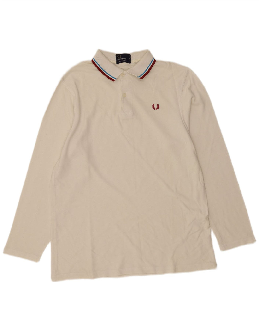 Camisa polo masculina de manga comprida Fred Perry XL algodão branco