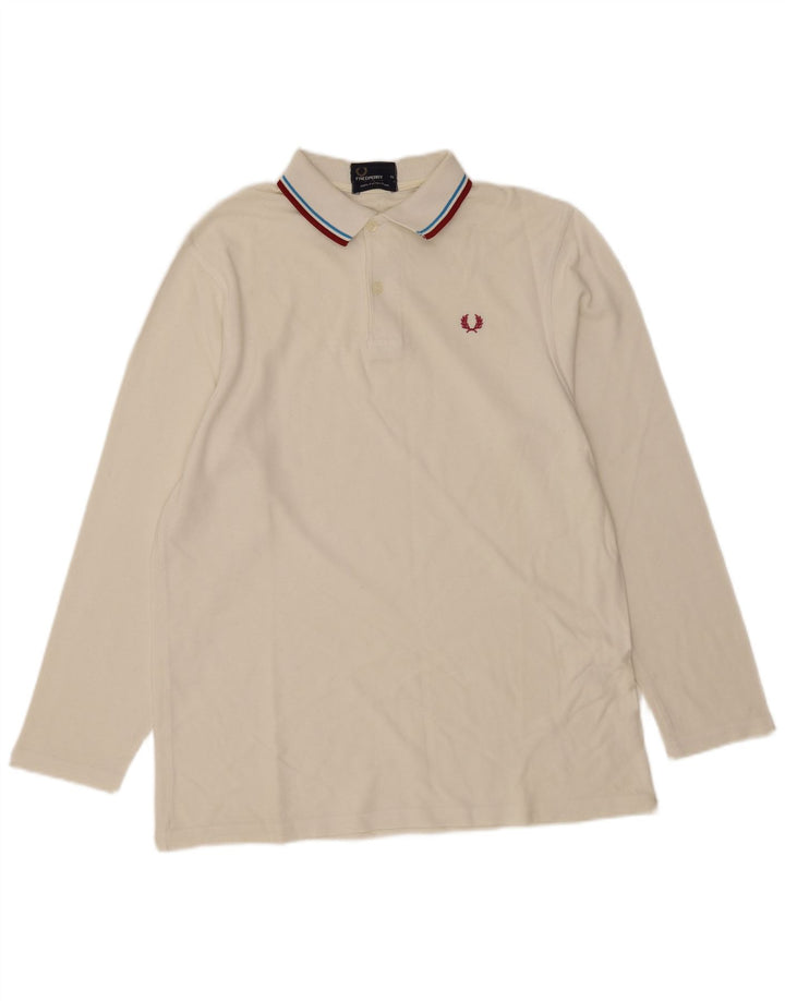 Camisa polo masculina de manga comprida Fred Perry XL algodão branco