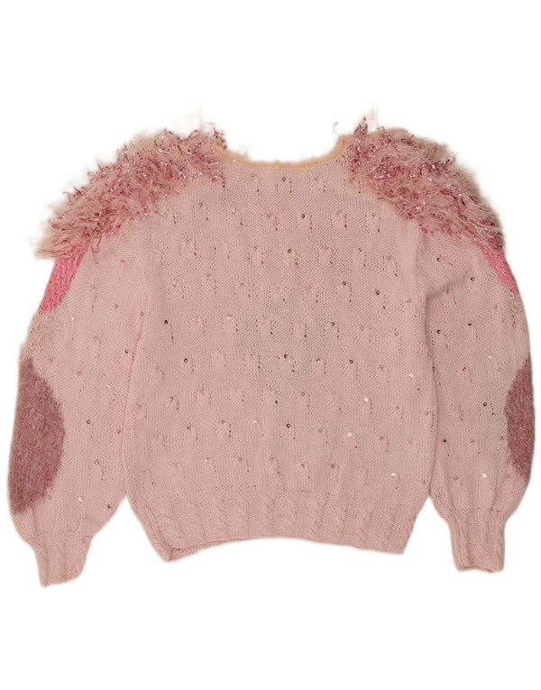 Suéter feminino vintage com gola canoa Reino Unido 16 grande rosa