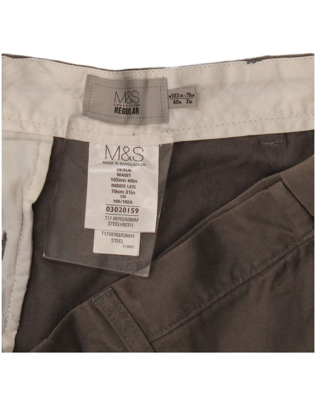 Calça Chino Masculina Marks & Spencer Regular Fit W40 L31 Algodão Cinza