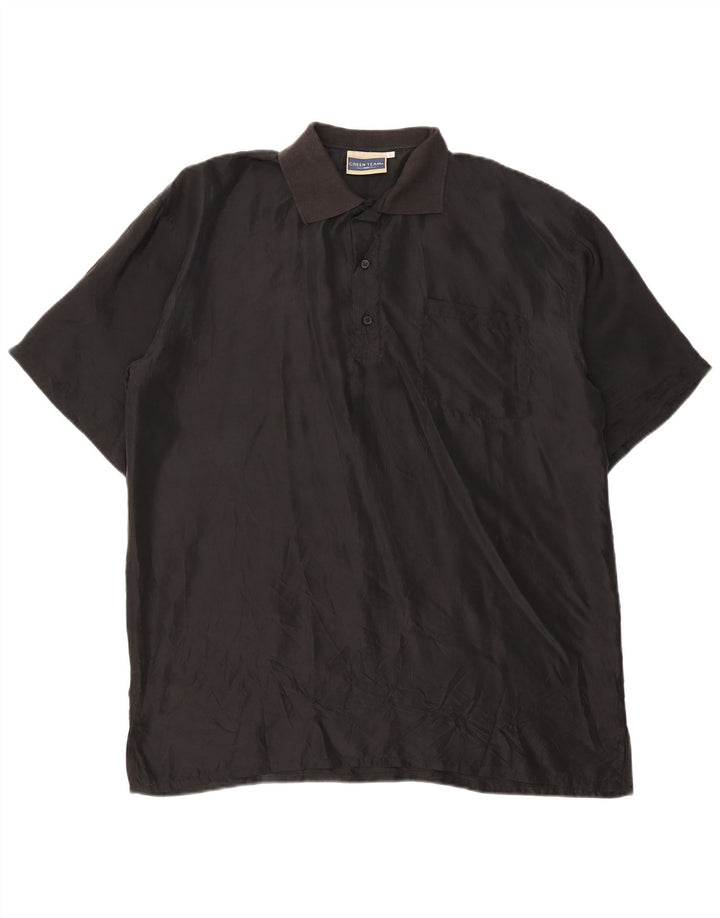 Pulôver masculino vintage de manga curta camisa grande seda preta