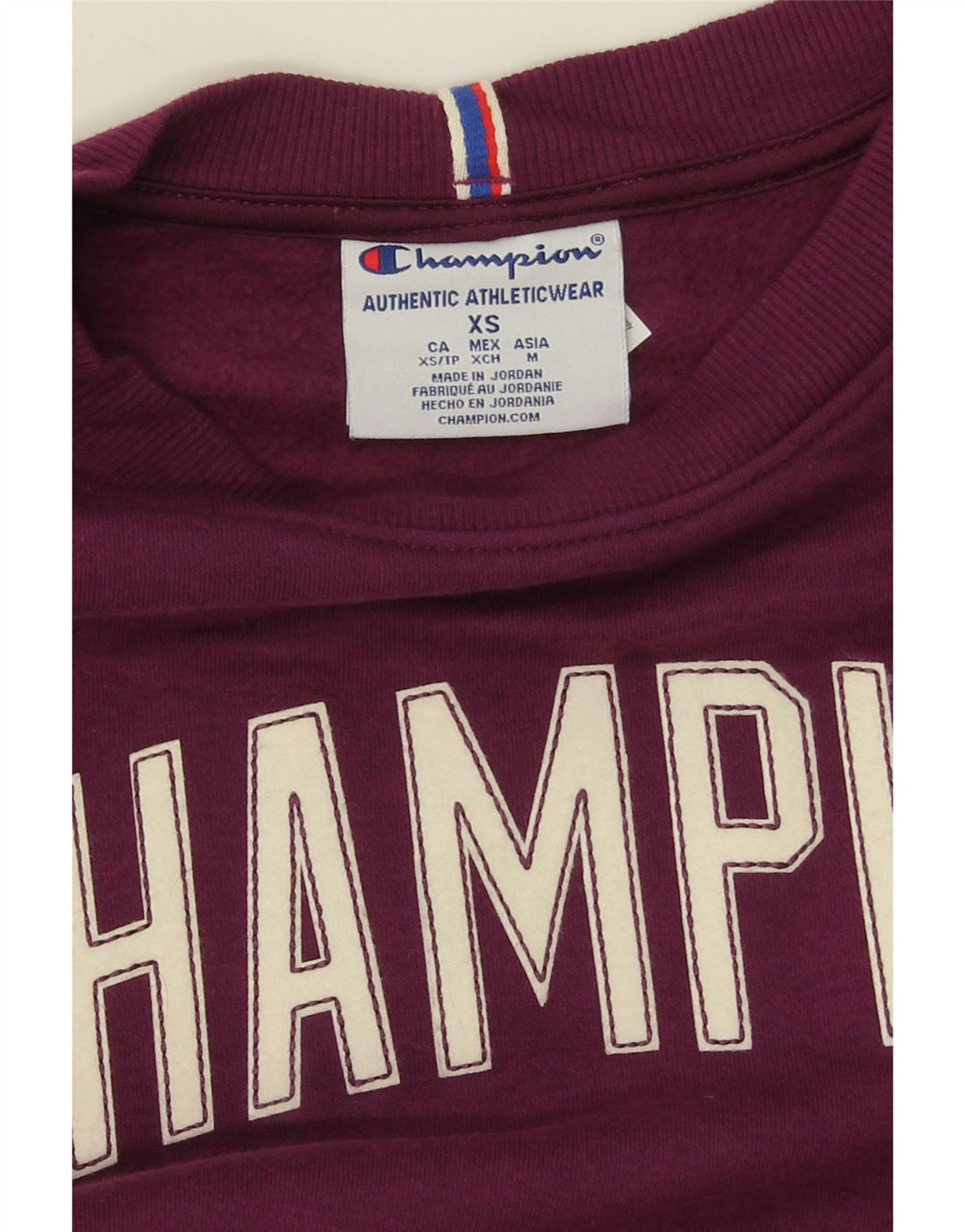 CHAMPION Womens Oversized Sweatshirt Jumper UK 6 XS Purple Colourblock Vintage Champion and Second-Hand Champion from Messina Hembry 