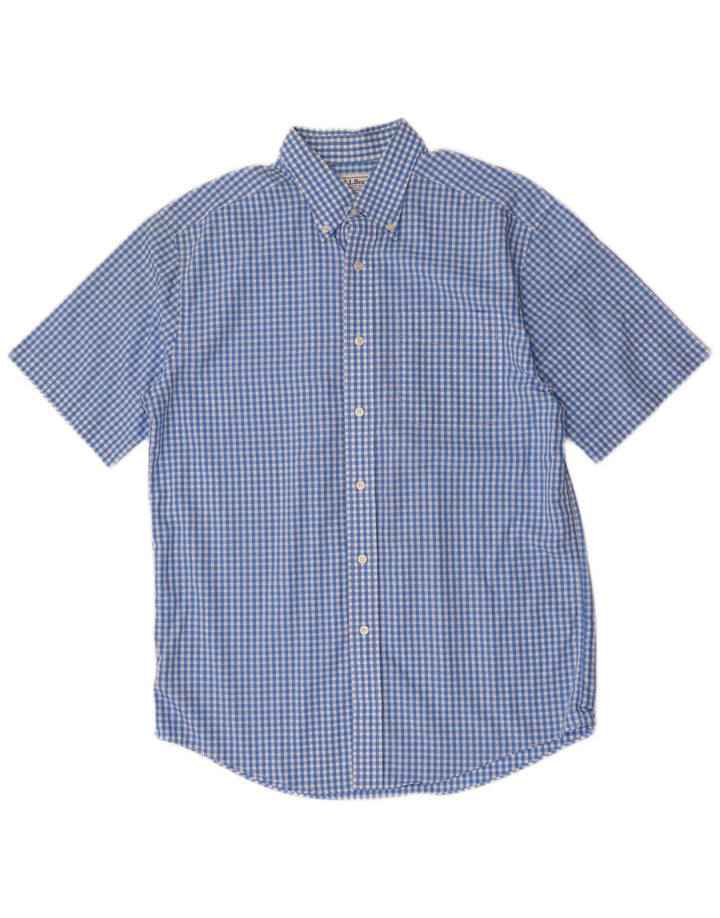 Camisa masculina de manga curta L.L.BEAN tradicional fit azul médio guingão